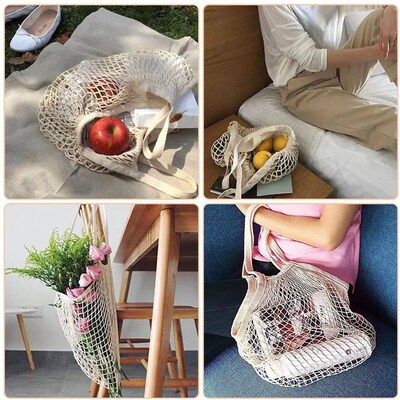 Reusable Fruit Vegetable Bag Washable Cotton Mesh Grocery Ba