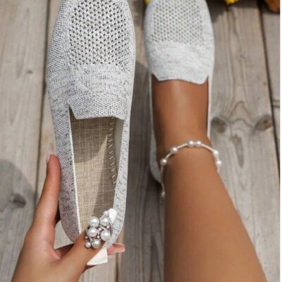 2024 Solid Color Square Toe Mesh Loafers Shallow Women Flats