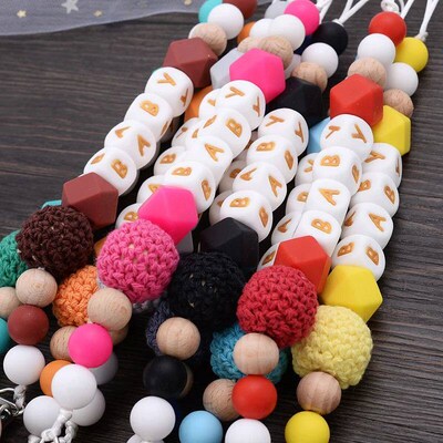 Personalized Name Baby Pacifier Chain Beech Wood Dummy Holde
