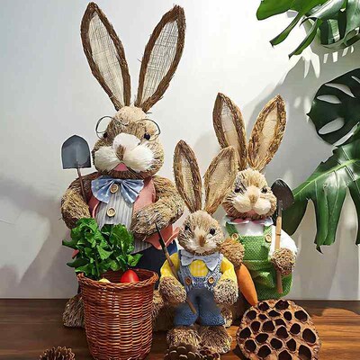 1/2Pcs Easter Cute Straw Bunny Decorations Rustic Home Decor