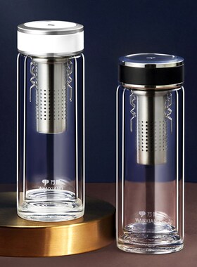 万象玻璃杯便携层男女士水杯大容量茶水分离泡茶杯子印字V33L