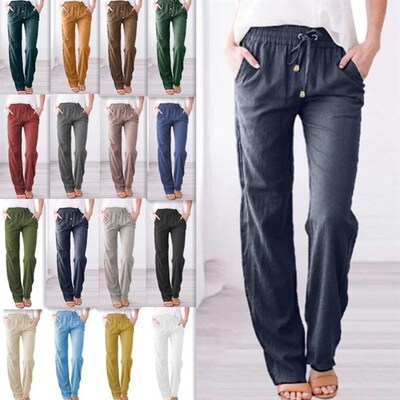 Womens  Stand-alone Solid lor tton And Linen Drawstring Loo