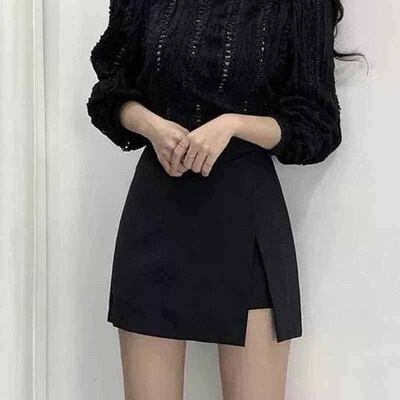 Black Mini Skirts Women Irregular Side Slits High Waist A Li
