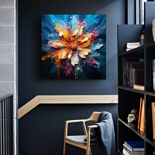 大芬村手绘油画高级抽象花卉厚油肌理客厅装饰画方形餐厅卧室挂画