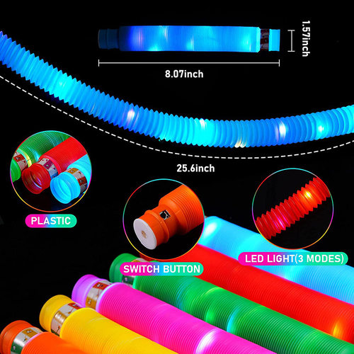 6pc Pull Push tube led light fidget toy发光带灯伸缩吸管玩具
