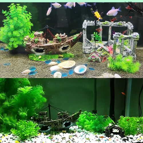 Small Landscaped Aquarium Pirate Fish Tank Boat Artificial O