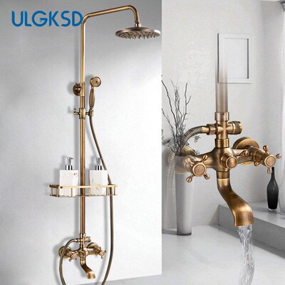 Antique Brass Bathroom Shower Faucets 8 Rainfall Shower H