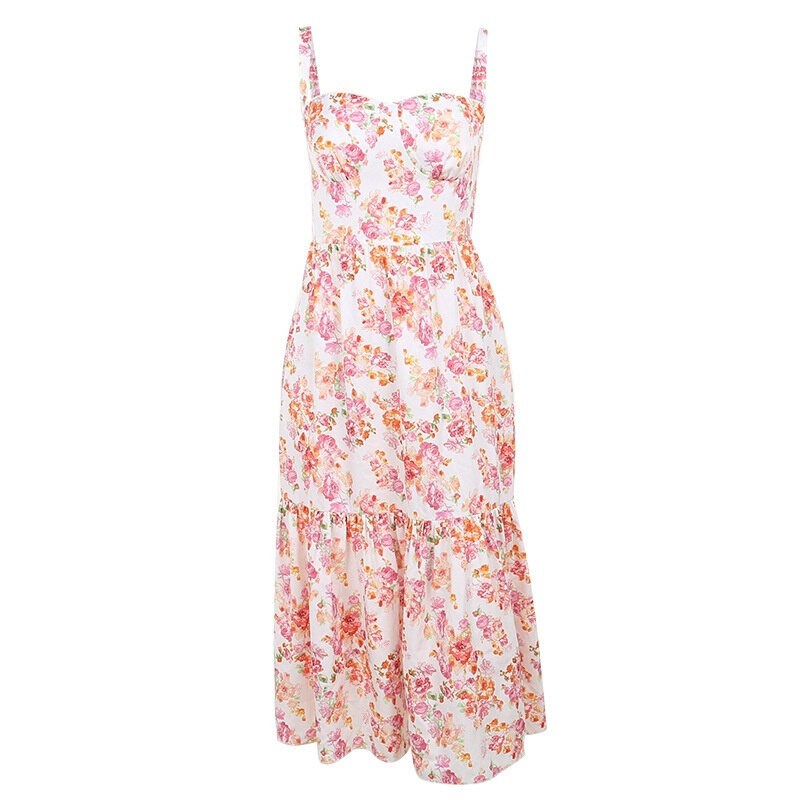 Women suspender floral dress 2024欧美吊带碎花蛋糕连衣裙女