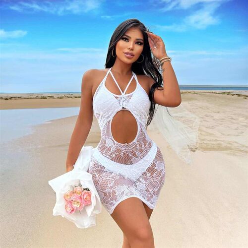 Hollow jacquard halter no-removal dress hip dress female sen
