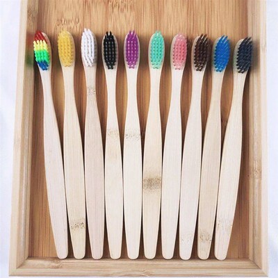10pcs Colorful Natural Bamboo Toothbrush Soft Bristle Charco