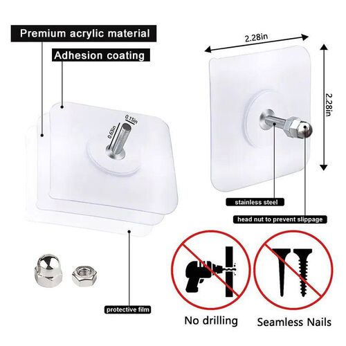 2-10Pcs Screw Wall Hooks Self Adhesive Hangers Seamless Nail