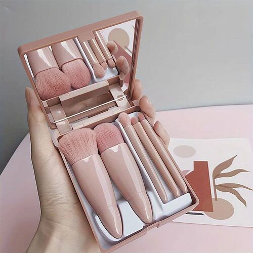 5-Piece Mini Makeup Brush Set with Mirror - Makeup Case