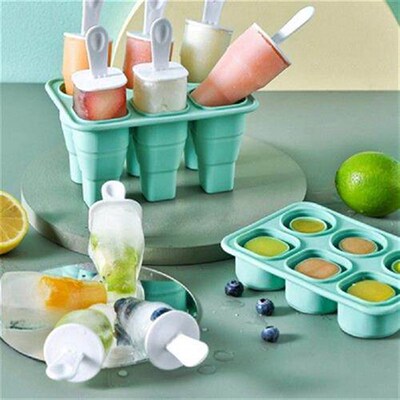 Collapsible Popsicles Molds 6 Ice Makers Silicone Ice Molds