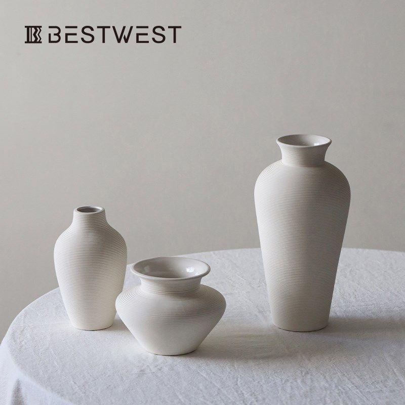 中式陶瓷花瓶摆件客厅插干花创意桌面迷你小花器复古餐桌陶罐白色,家居饰品,花瓶,淘宝优惠券,粉丝福利购,淘宝优惠卷