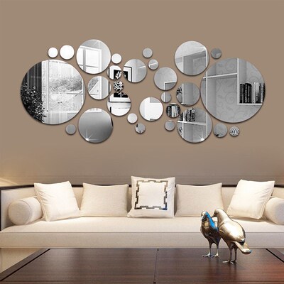 26/24pcs 3D Mirror Wall Sticker Round Mirror DIY TV Backgrou