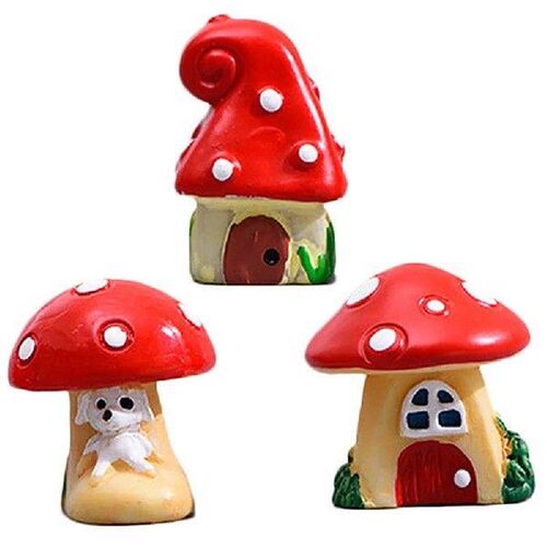 3Pcs/Set Cute Cartoon Red Mushroom House 3 Types DIY Resin