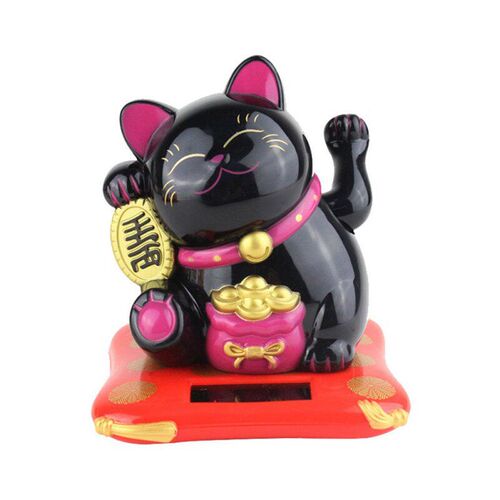 Solar Powered Maneki Neko Waving Arm Beckoning Fortune Cat L