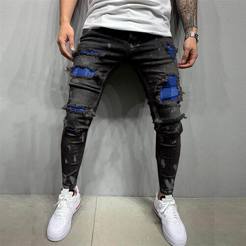 Jeans with holes, mens pants, standing mens small leg