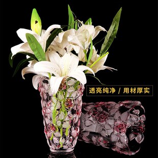 时尚玫瑰彩色玻璃花瓶桌面水养水培插花瓶家用客厅富贵竹花瓶摆件