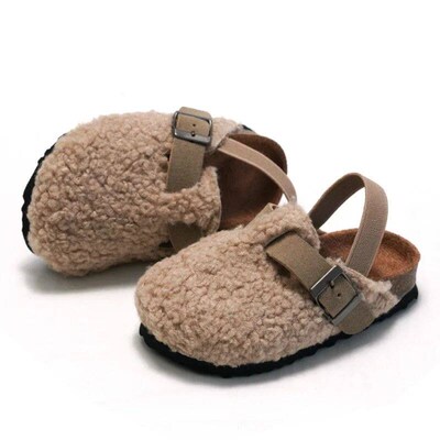 Child Baby Boys Girls Warm Fuzzy Slipper Plush Sandals Cork
