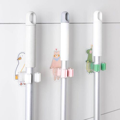 Mop Head Clamp Bathroom Storage Rack Wall-Mounted Drill-Free