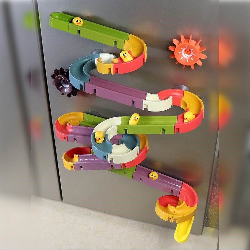 Race Run Assembling Track Bathroom Kids Play Water Spray Toy