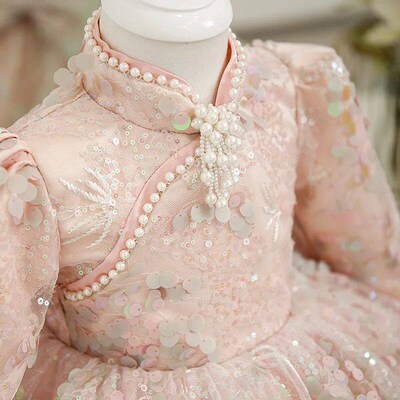 Sequined Pearl Beading Lace Princess Girls Birthday Gowns Cu