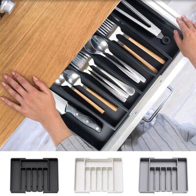 Silverware Drawer Organizer Expandable Utensil Tray Black Ad