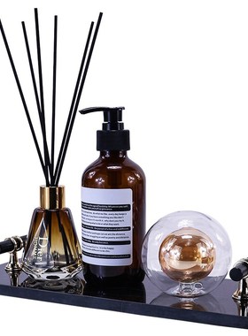 卫生间香薰摆件洗手台装饰大理石托盘装酒店样板间洗手间软饰品