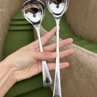 VE 18-10不锈钢一体成型火锅小汤勺打边炉漏勺长柄锤纹加厚盛汤勺