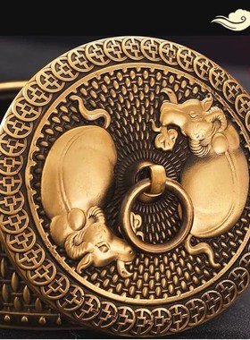 纯黄铜五牛烟灰缸带盖家用客厅防飞灰高端办公室中式创意复古摆件