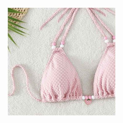 ribbed swimwear halter swim pearls bathing bather female
