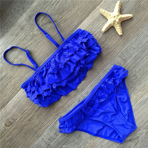 7-16years Children Swimwear Falbala Girls Swimwear Baby Kids
