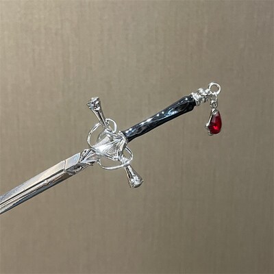 2023 New Chinese Punk Ruby Pendant Sword Hairpin Fashion Sim