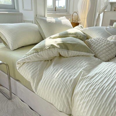 100 Washed Cotton Seersucker Pure Full Bedding Quilt Cover B