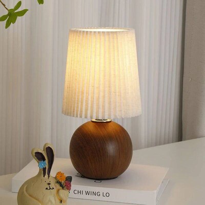 Vintage LED Table Lamp Bedroom Pleated USB Study Night Light