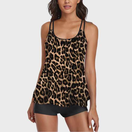Large skirt split print swimsuit for women gathering conserv