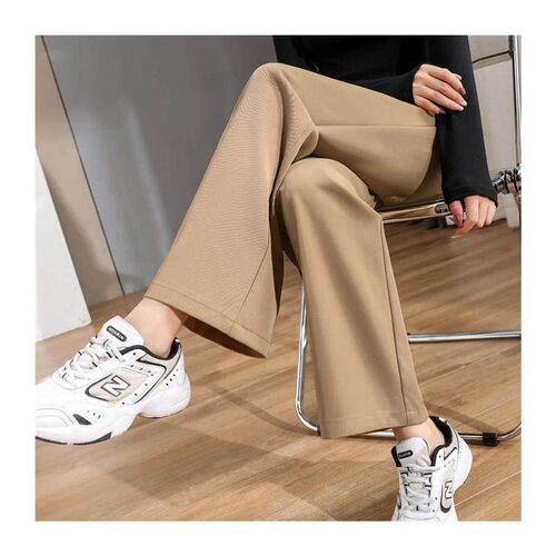 Women Chic Office Wear Straight Pants Vintage High Ladies T