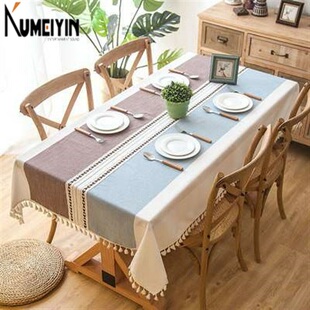 Cotton linen embroidered tassel tablecloth lace geometric