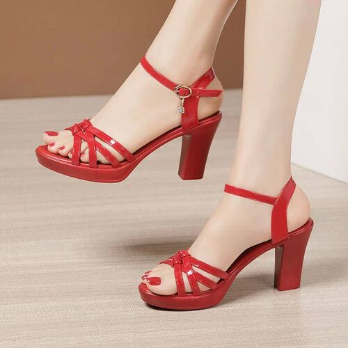 High quality leather sandals for women 8cm high heel 2025