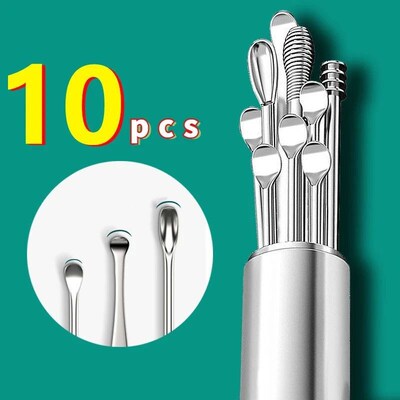 6/9/10pcs Ear Wax Pickers Set Stainless Steel Earpick Wax Re