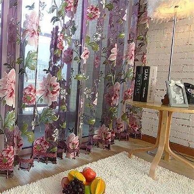 1side Romantic Peony Home Decor Voile Perspective Curtain