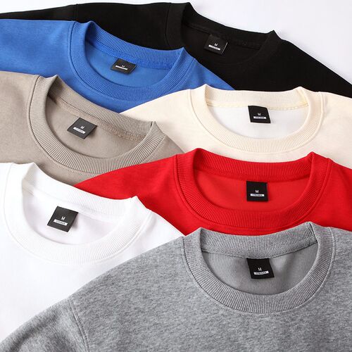 Mens Round Neck Plus Velvet Heavy Front Shoulder Solid lor