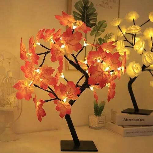 24 LED Fairy Flower ree Table Lamps Maple Leaf Lamp Rose Nig