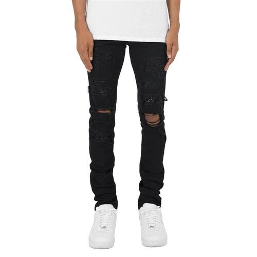 Plaid black mens jeans stretch mens jeans