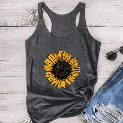 Sunflowers Print Tank ops Women Summer Fashion Sleeveless Te