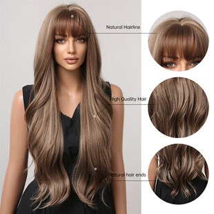 Synthetic Wigs with Brown Long Blonde Bang Mixed