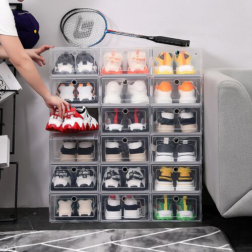 NEW Clear 1-12pcs Shoe Box Set Foldable Storage Plastic Tran
