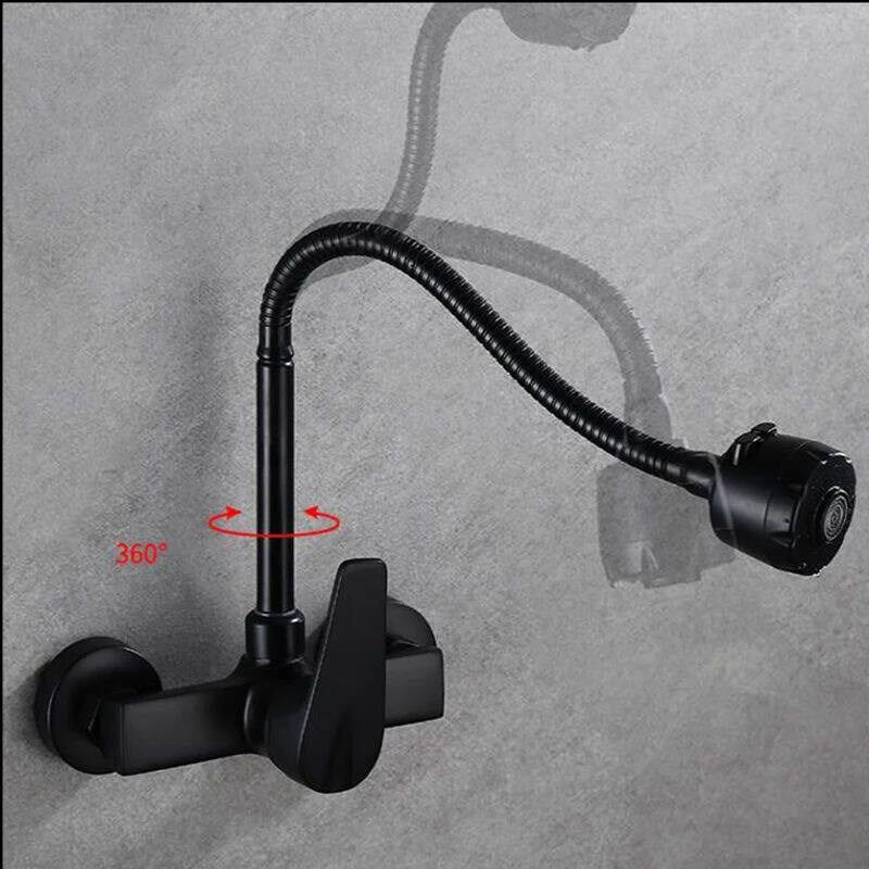 Onyzpily Free Shipping Black Brushed Kitchen Faucet Wall Mou