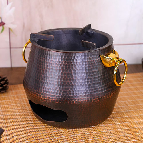 紫铜手工锤点双耳围炉煮茶炉